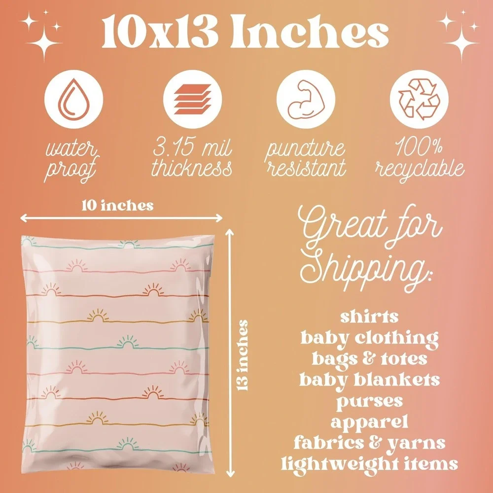 Pink Sunshines Poly Mailers 10x13 Inch 100 Pack Shipping Supplies Hippie